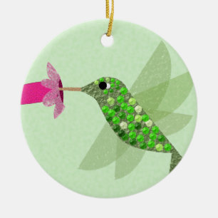 Green Hummingbird Ceramic Ornament