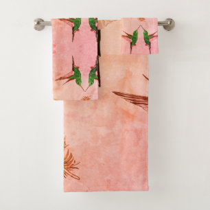 Green Hummingbird golden feather Bath Towel Set