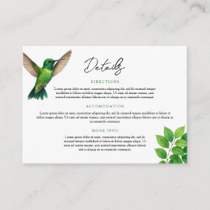 Green Hummingbird Leafy Botanical Border Wedding Enclosure Card