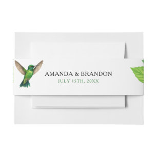 Green Hummingbird Leafy Botanical Border Wedding Invitation Belly Band