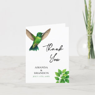 Green Hummingbird Leafy Botanical Border Wedding Thank You Card