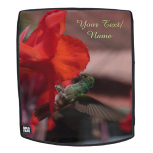Green Hummingbird on Flower Cust. Backpack Face