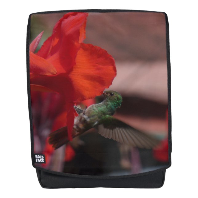 Green Hummingbird on Orange Flower Adult Backpack (Front)