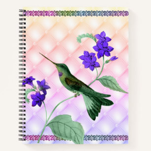 Green Hummingbird on Purple Flower Stem Deluxe Notebook