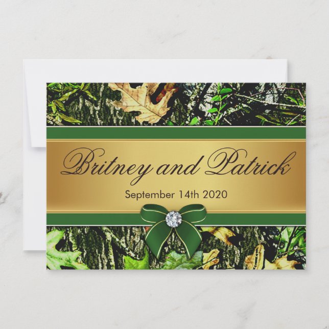 Green Hunting Themed Camo Wedding Invitations (Front)