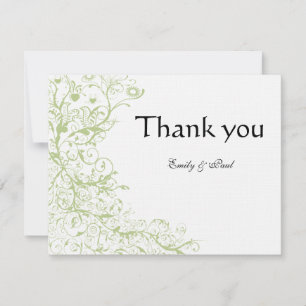 Green Hydrangea Birds & Swirls Wedding Thank You Card