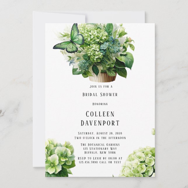 Green Hydrangea Butterfly Cupcake Bridal Shower Invitation (Front)