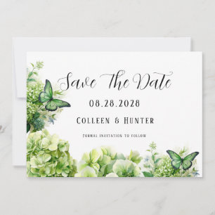 Green Hydrangea Butterfly Save The Date Cards