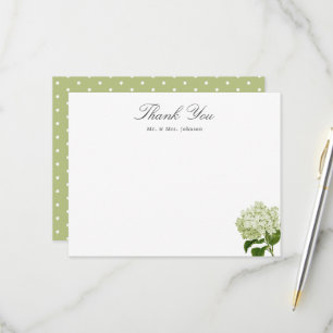 Green Hydrangea Custom Name Thank You Flat Card