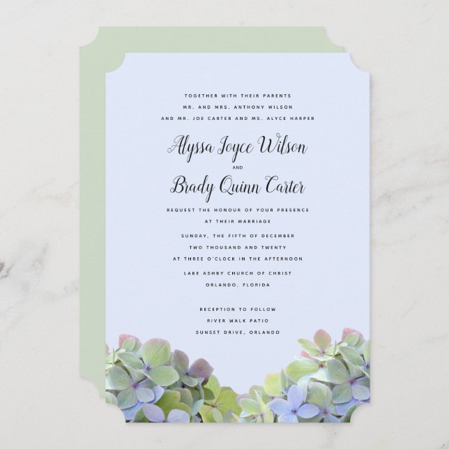 Green Hydrangea Custom Wedding Invitations (Front/Back)