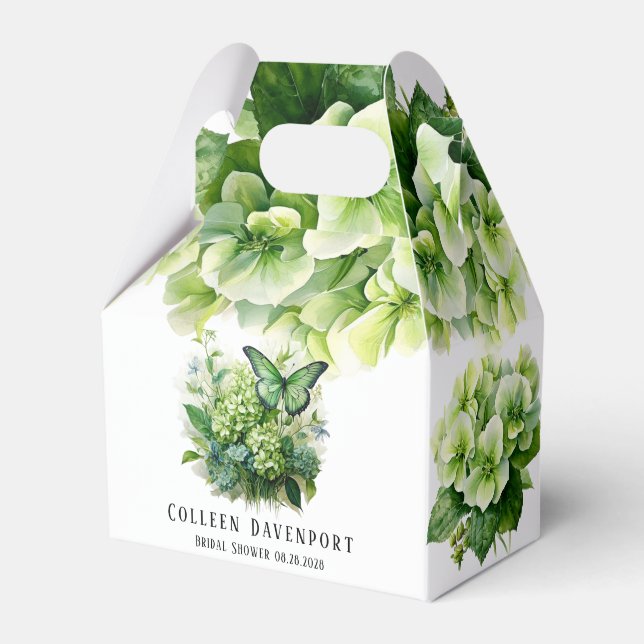  Green Hydrangea Floral Butterfly Bridal Shower Favour Box (Front Side)