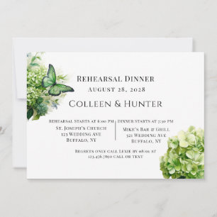 Green Hydrangea Floral Butterfly Rehearsal Dinner Invitation