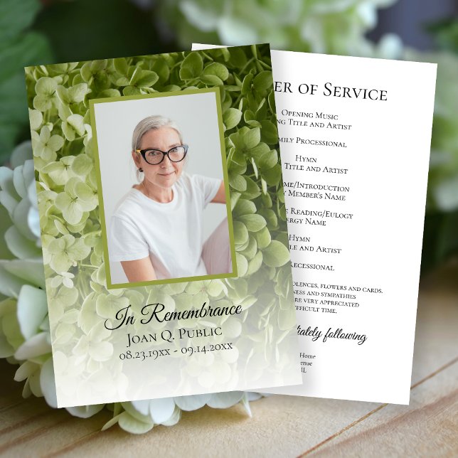 Green Hydrangea Floral Funeral Memorial Service Program (Creator Uploaded)