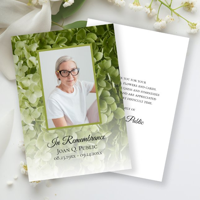 Green Hydrangea Floral Funeral Memorial Sympathy Thank You Card (Creator Uploaded)