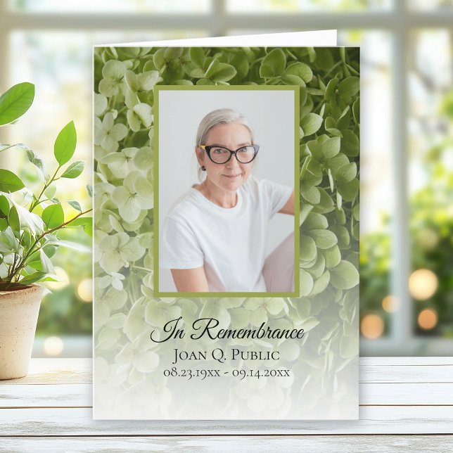 Green Hydrangea Floral Funeral Service Folded Program (Creator Uploaded)