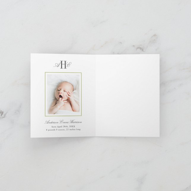 Green Hydrangea Flower Baby Shower Baby Photo Thank You Card (Inside)