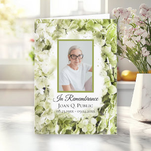 Green Hydrangea Flowers Funeral Service Folded Program