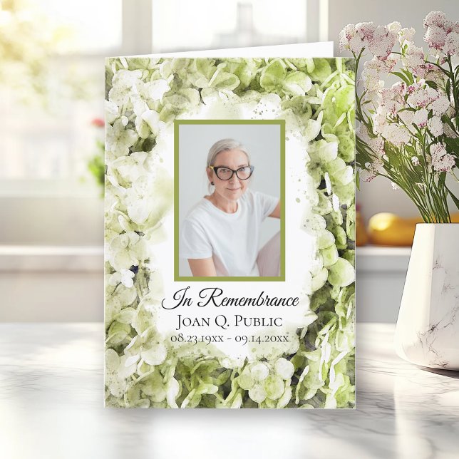 Green Hydrangea Flowers Funeral Service Folded Program (Creator Uploaded)