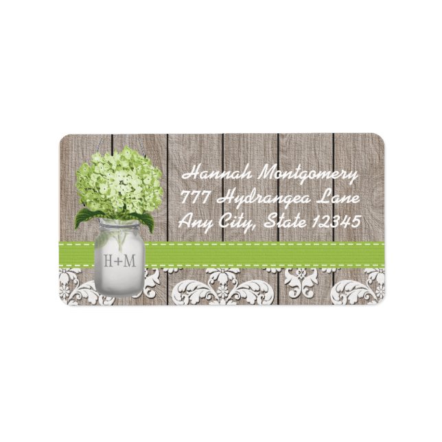 Green Hydrangea Monogrammed Mason Jar Label (Front)