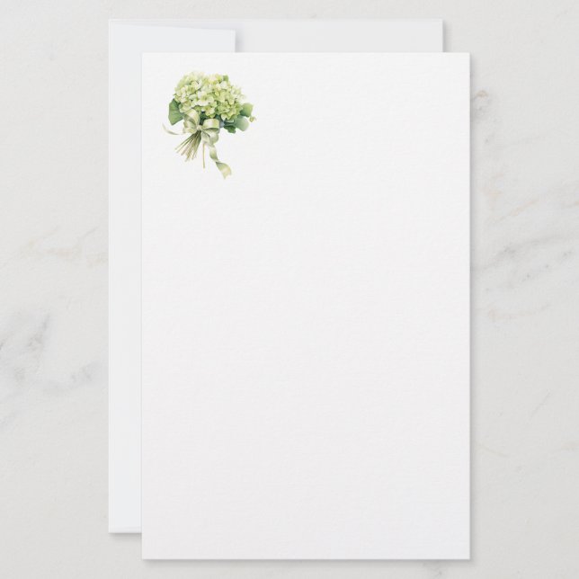 Green Hydrangea Stationery Paper (Front)