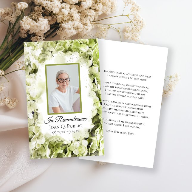 Green Hydrangea Watercolor Funeral Memorial Prayer Business Card (Creator Uploaded)
