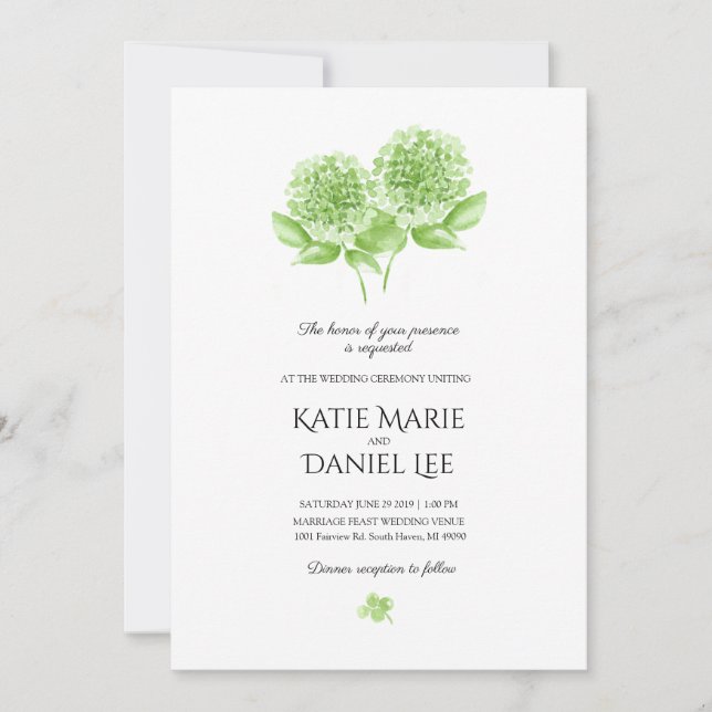 Green Hydrangea Wedding Invitation with Envelope * (Front)