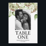 Green Hydrangea Wedding Photo Table Number Cards<br><div class="desc">Guide your guests with style using these personalized wedding table number cards designed with a green hydrangea wedding theme. Featuring elegant watercolor flowers and space for the couple’s photo, these table number wedding cards combine simplicity with sophistication to complement both classic and modern receptions. Easily personalize the custom template fields...</div>