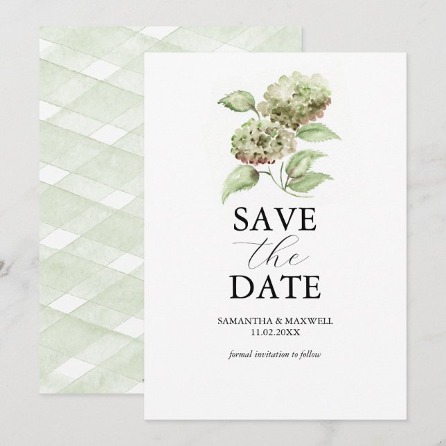 Green Hydrangea Wedding Save The Dates Date (Front/Back)