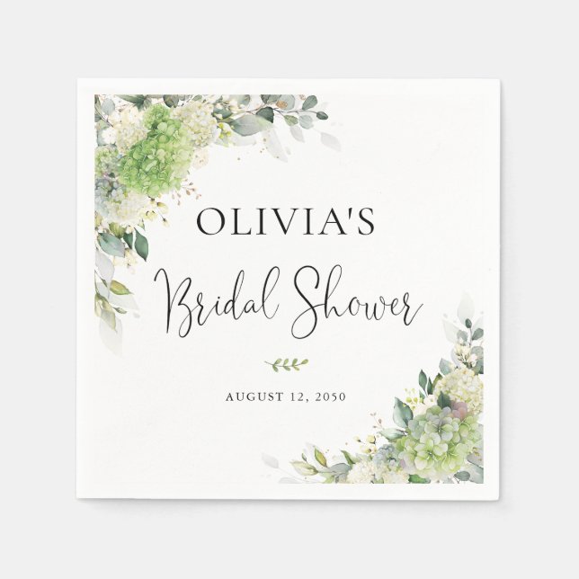 Green Hydrangeas Bridal Shower Napkin (Front)