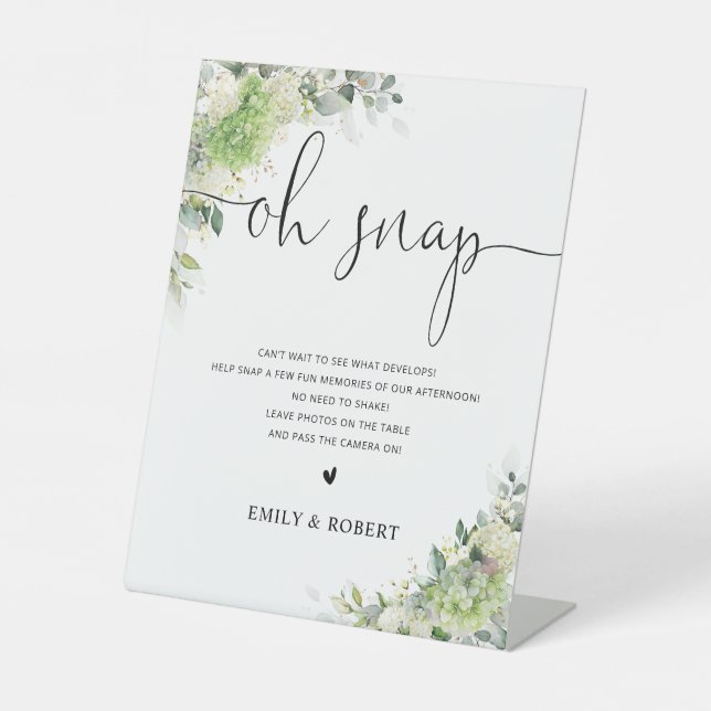 Green Hydrangeas Bridal Shower Oh Snap Sign (Front)