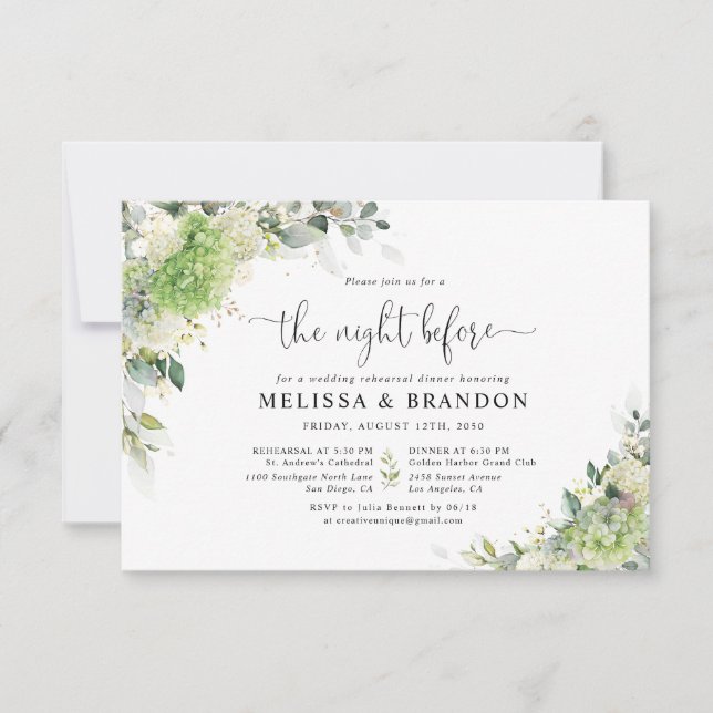 Green Hydrangeas Rehearsal Dinner Invitation (Front)