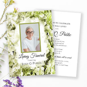 Green Hydrangeas Watercolor Living Funeral Party Invitation