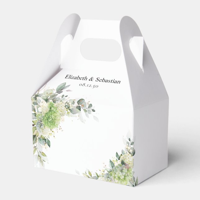 Green Hydrangeas Wedding Favour Box (Front Side)