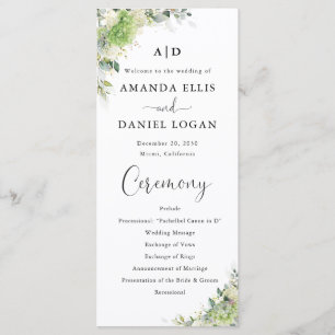 Green Hydrangeas Wedding Program