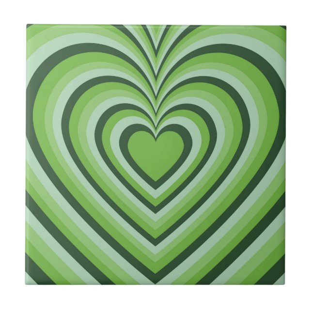 Green Hypnotic Heart Love Pattern Ceramic Tile (Front)