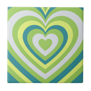 Green Hypnotic Heart Y2K Pattern Ceramic Tile
