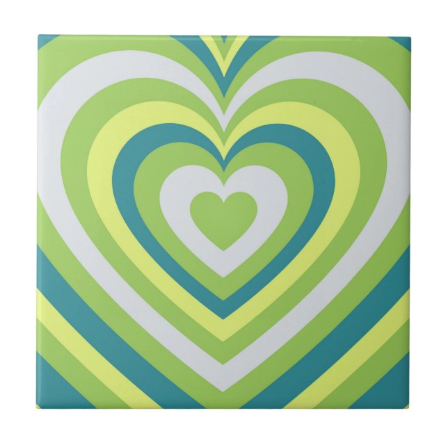 Green Hypnotic Heart Y2K Pattern Ceramic Tile (Front)