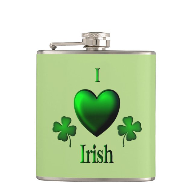 Green I Heart Irish Hip Flask (Front)