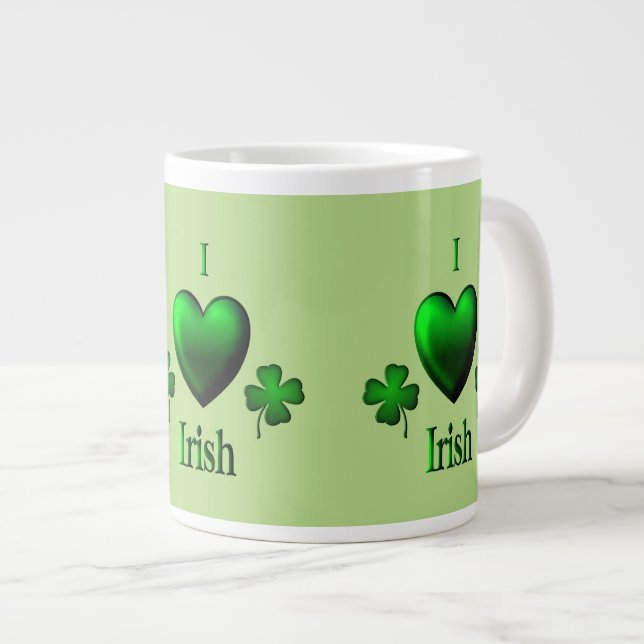 Green I Heart Irish Large Coffee Mug (Front Right)