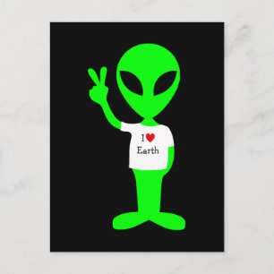 Green "I Love Earth" Alien Postcard