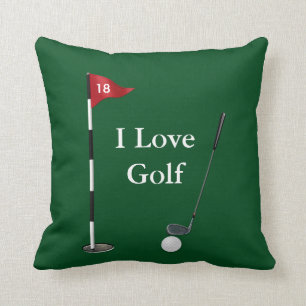 Green "I Love Golf" Sports Throw Pillow