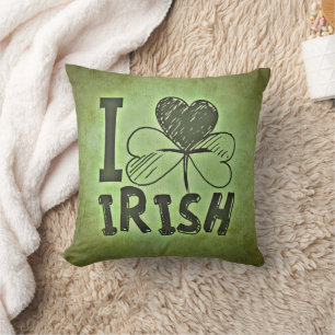 Green I Love Irish Shamrock Clover Cushion