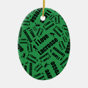 Green I love lacrosse Ceramic Tree Decoration