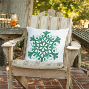 Green Ice Crystal Flower Pattern On White Cushion