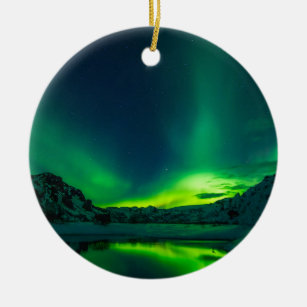 Green Iceland northern lights Ceramic Ornament