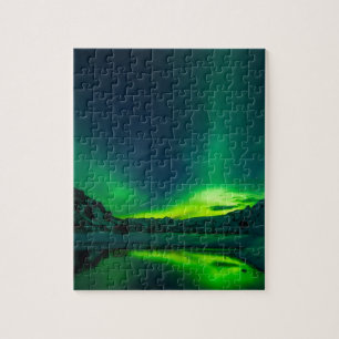Green Iceland northern lights Jigsaw Puzzle