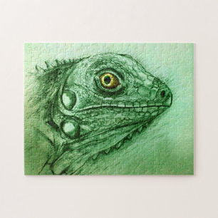 Green Iguana Realistic Drawing, Cute Reptile Jigsaw Puzzle