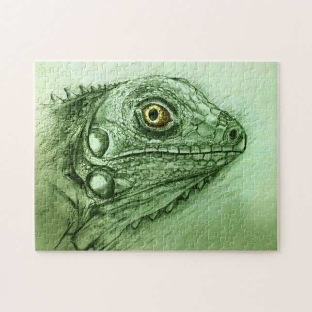Green Iguana Realistic Drawing, Cute Reptile Jigsaw Puzzle (Horizontal)