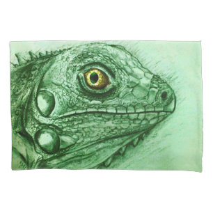 Green Iguana Realistic Drawing, Cute Reptile Pillowcase