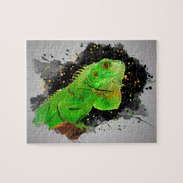 Green Iguana Watercolor Reptile Jigsaw Puzzle (Horizontal)